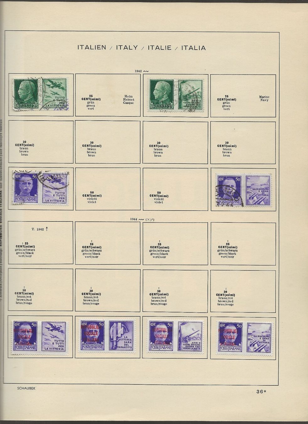 Alle Briefmarken: Marken Italien 1938 bis 1947 – Gebraucht aus Au ZH von xelagreb01 4