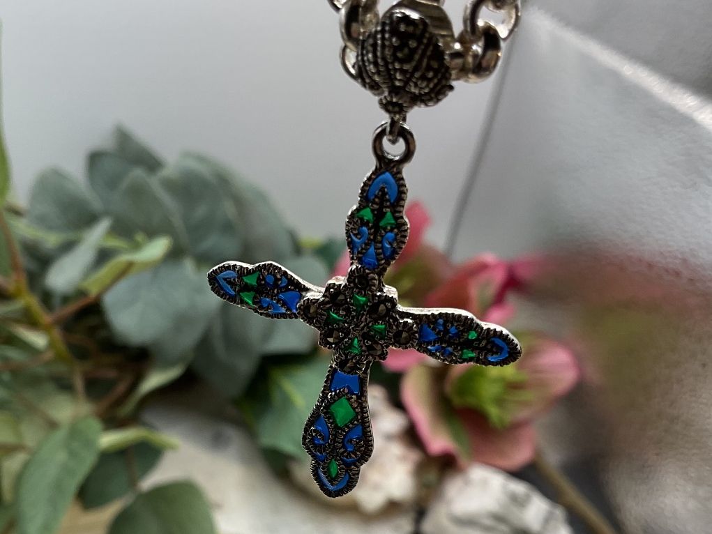 Boucles d'oreille: Vintagestil Ohrstecker, Emaille u. Markasiten – Neuf (Voir description) à luzern par Alpendorf1 3