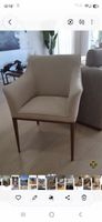 Armlehnstuhl Stoffbezug beige Holzbeine guter Zustand