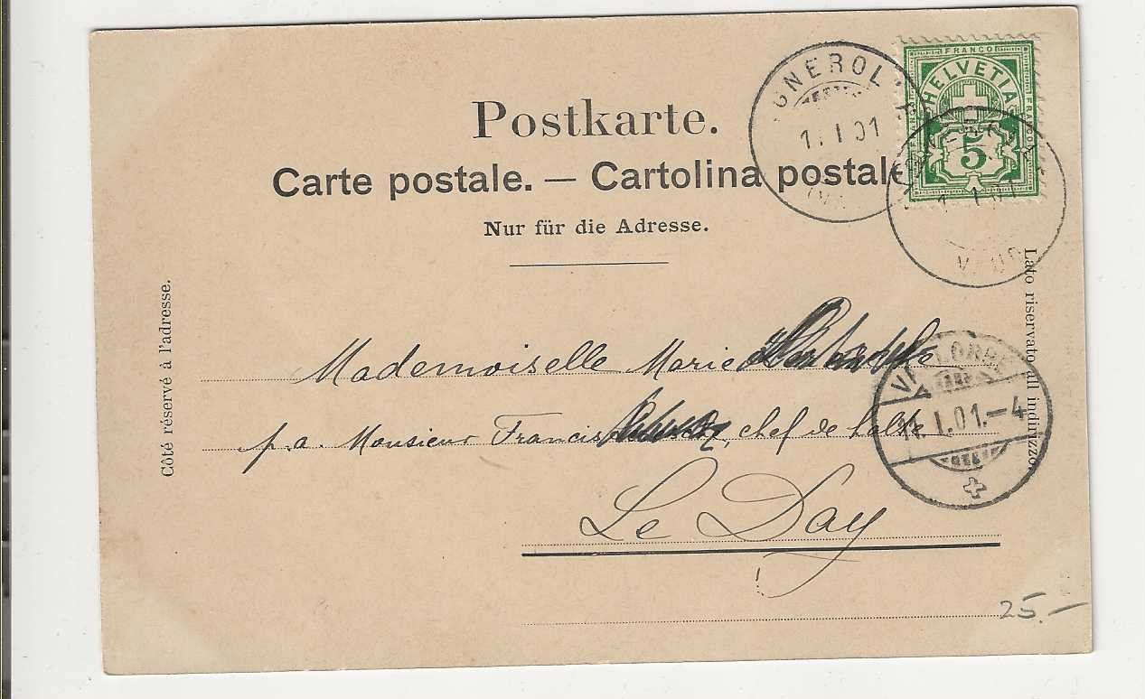 Cartoline postali: Lignerolle, 1901 – Usato da Spiez venduto da Niesen20 1