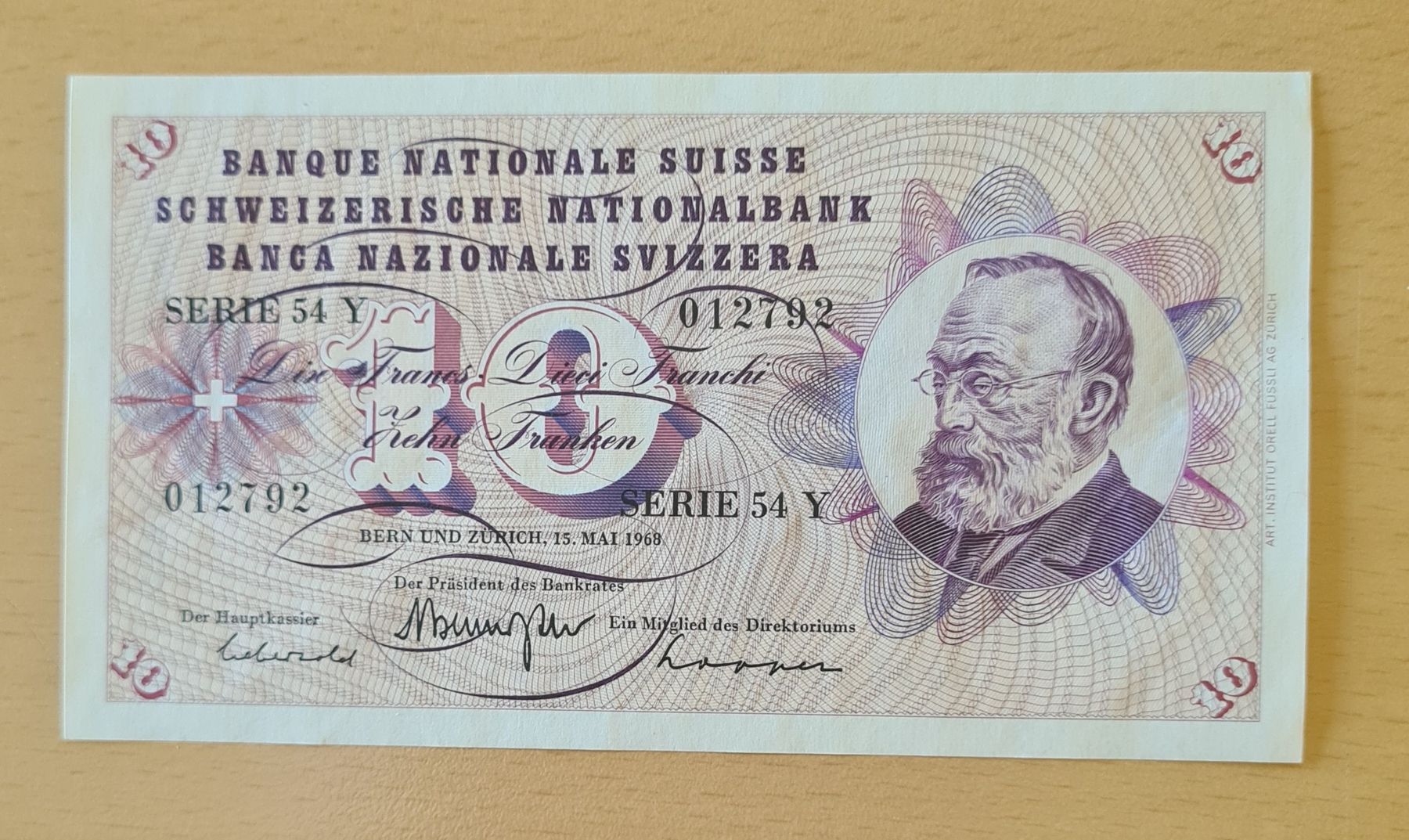 Banconote: Schweizer 10-Franken-Note, Serie 54Y, Jahr 1968 – Nuovo (secondo la descrizione) da Grüningen venduto da Highclere