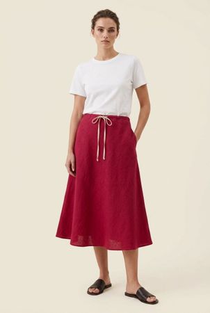 Project Jupe 100% Lin Rouge Lien Taille T. 42