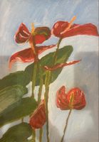 Original Acrylgemälde Anthurien Blumen, Handgemalt, Top!