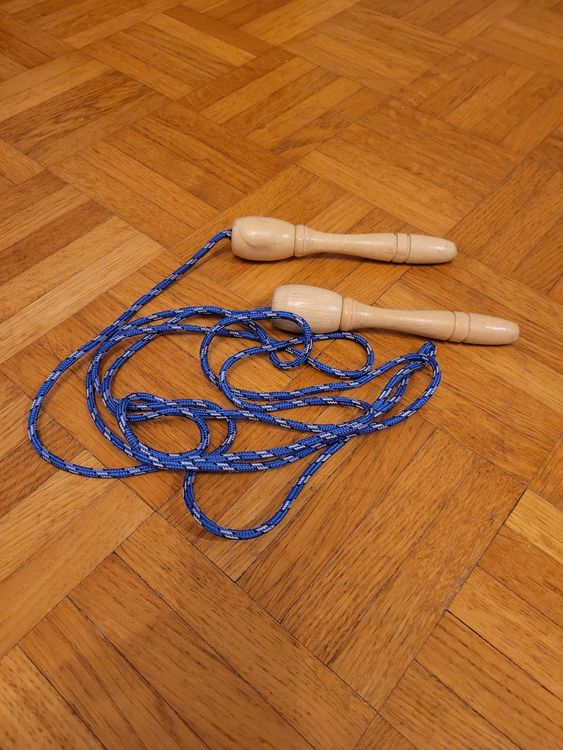 Springseil mit Holzgriffen, blau (etwa 2m Seil) (Gebraucht) in Rüti ZH ...