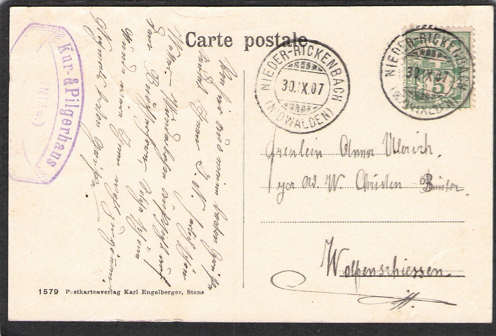 Cartoline postali: ,Nieder-Rickenbach , 1907 – Usato da Reichenburg venduto da ibiza18 1