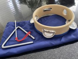 Tamburin & Triangel mit blauer Tasche - Musikset für Kinder!