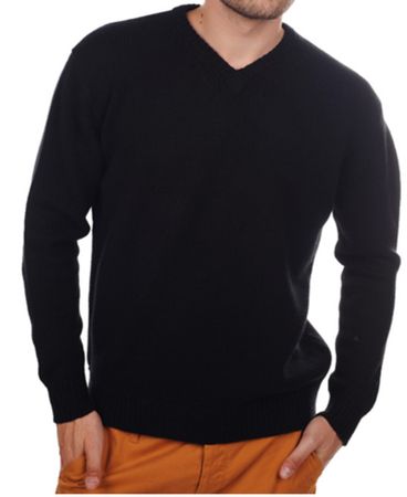 Balldiri 100% Kaschmir Pullover Herren V-Ausschnitt schwarz