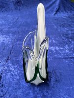 Elegante Mid Century Glasvase, weiss grün, 24cm
