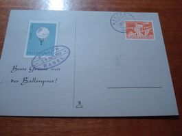 Ballonpostkarte 1954, Ballon Basel, o Künten, Vignette