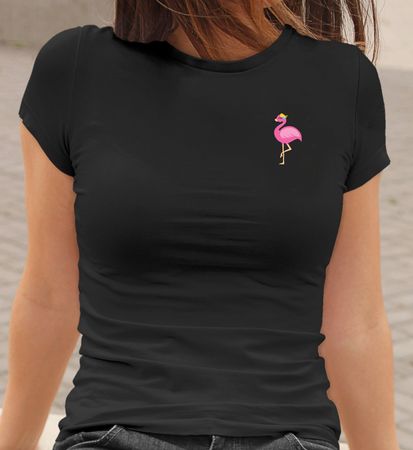 T-shirt noir brodé flamant rose couronné