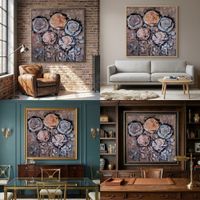 POSITIFF ART: XL 100x100 cm ABSTRACT PAINTING "FROZEN ROSES"