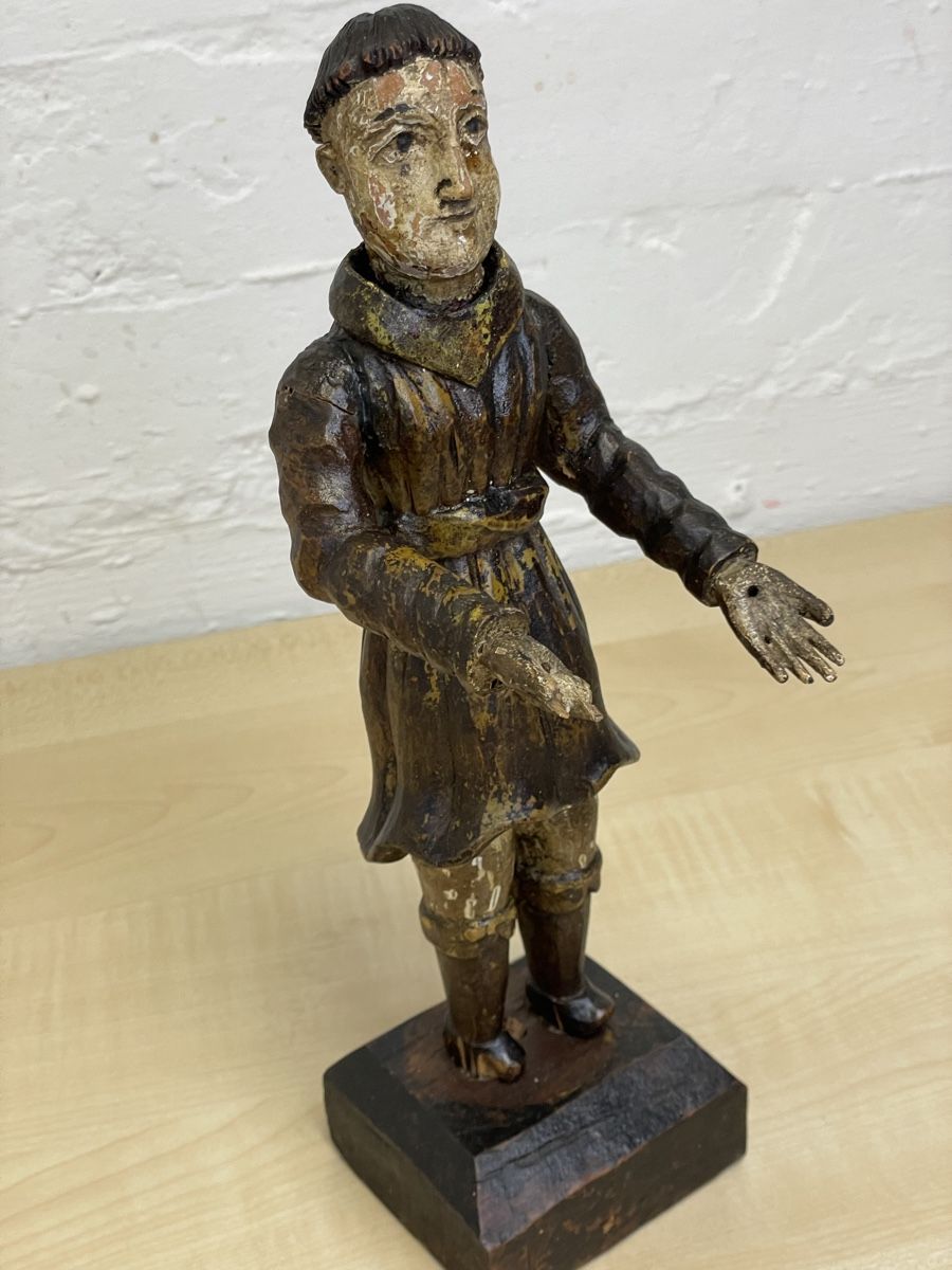 Sculture & Statue: Antike Holzfigur, Mönch, geschnitzt, bemalt, 30cm – Usato da Locarno venduto da Osvaldo61 1