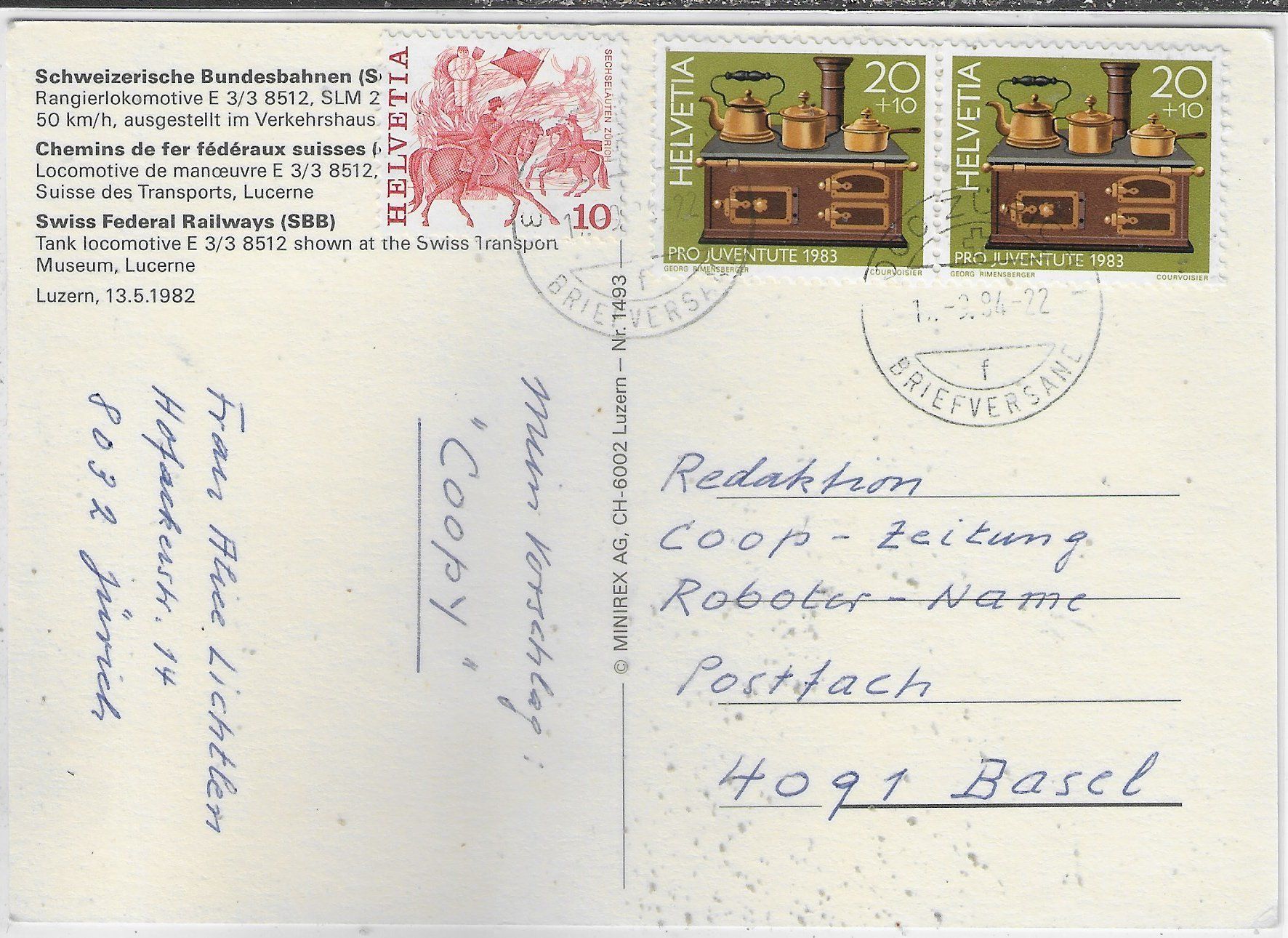 Cartoline postali: SBB Rangierlokomotive E 3/3 8512 – Usato da Ettingen venduto da Kartenplanet 1