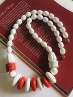 Collana donna perle bianche e rosse vintage chiusura metallo