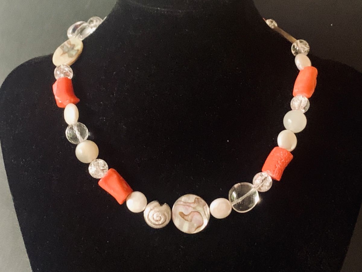 Catenine: Coral, Abalone & Pearl Necklace - Sterling Silver – Nuovo e nell'imballaggio originale da Rüschlikon venduto da ThereseJewelryDesign 4
