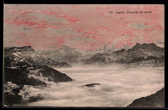 Cartoline postali: AK Leysin, Coucher de soleil – Usato da Berlin venduto da bartko-reher
