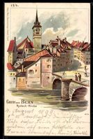 Litho Bern, Nydeck-Kirche mit Ortspartie