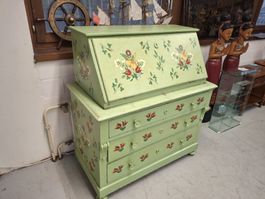 Antiker Sekretär, grün mit Blumenmuster, ohne Schlüssel