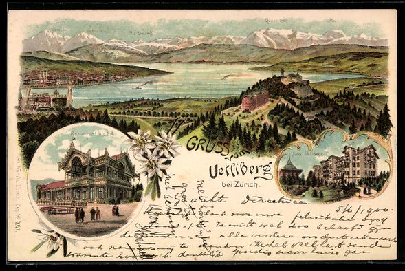 Cartoline postali: Litho Uetliberg, Panorama mit Zürichsee – Usato da Berlin venduto da bartko-reher