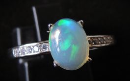 Äthiopischer Opal Silber 925 Fingerring Gr. 57