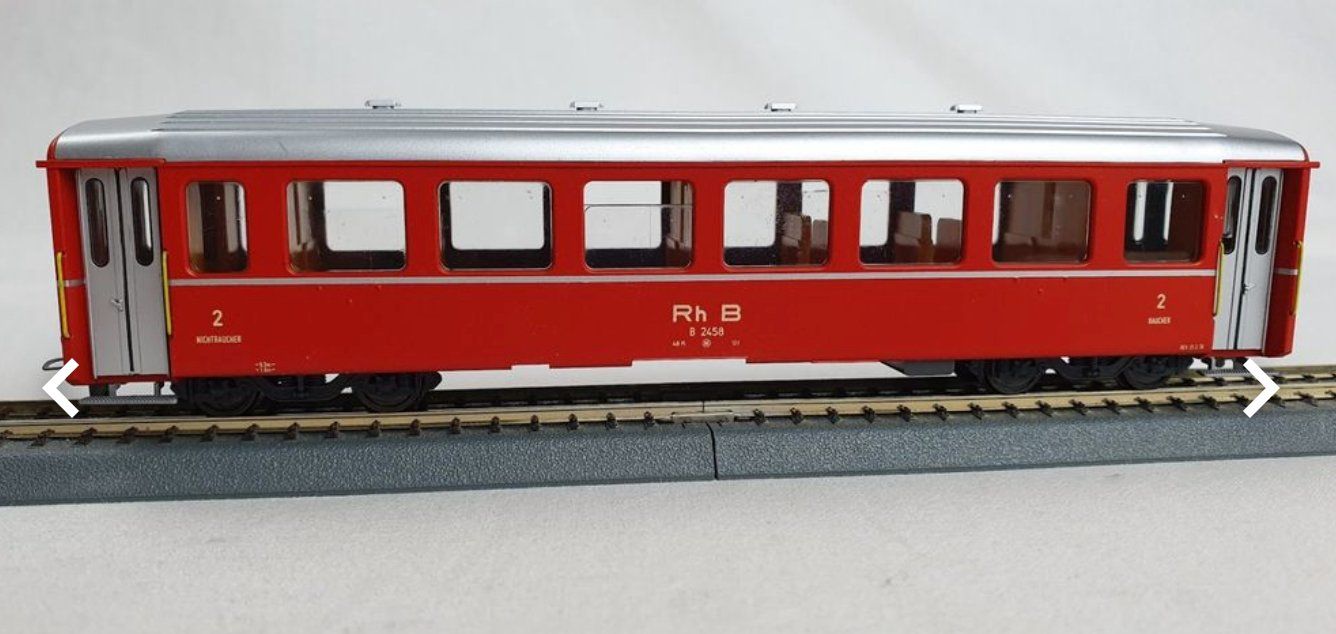 Bemo Modellini di ferrovie: Bemo 3258 H0m RhB B 2458 Pers.Wagen 2.Kl . rot – Usato da Hinwil venduto da Hadli