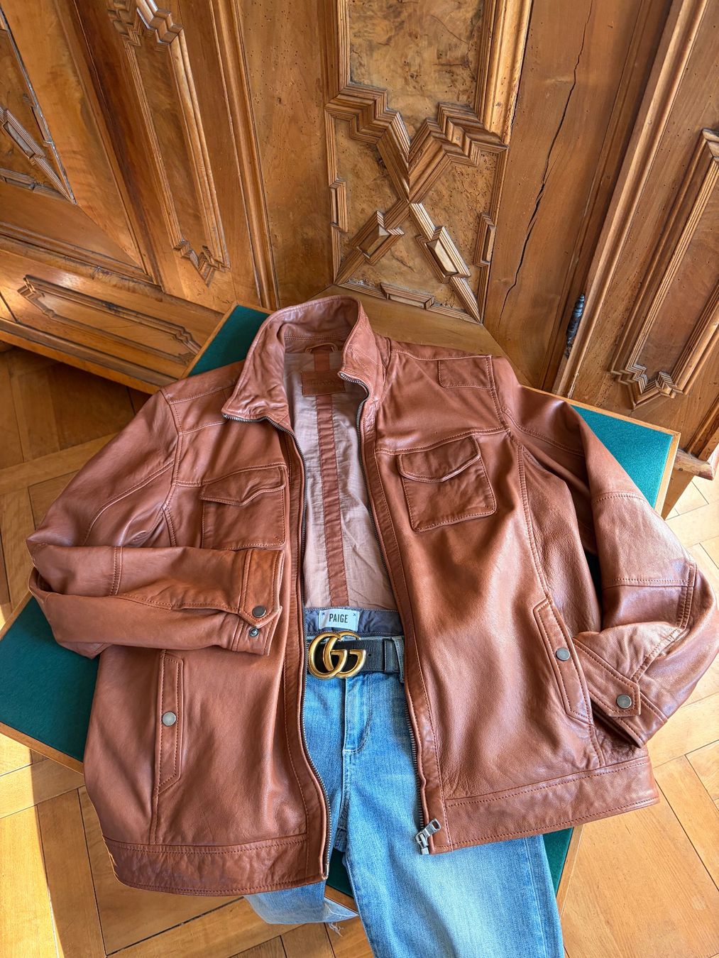 Giacche: ROSS & COLL  Leder Oversize Jacke Größe 58 Farbe: Cognac – Usato da Interlaken venduto da Bona55