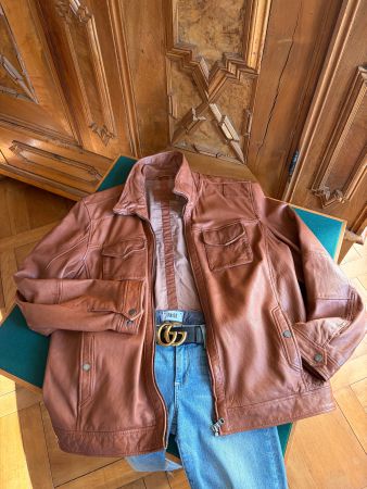 ROSS & COLL  Leder Oversize Jacke Größe 58 Farbe: Cognac