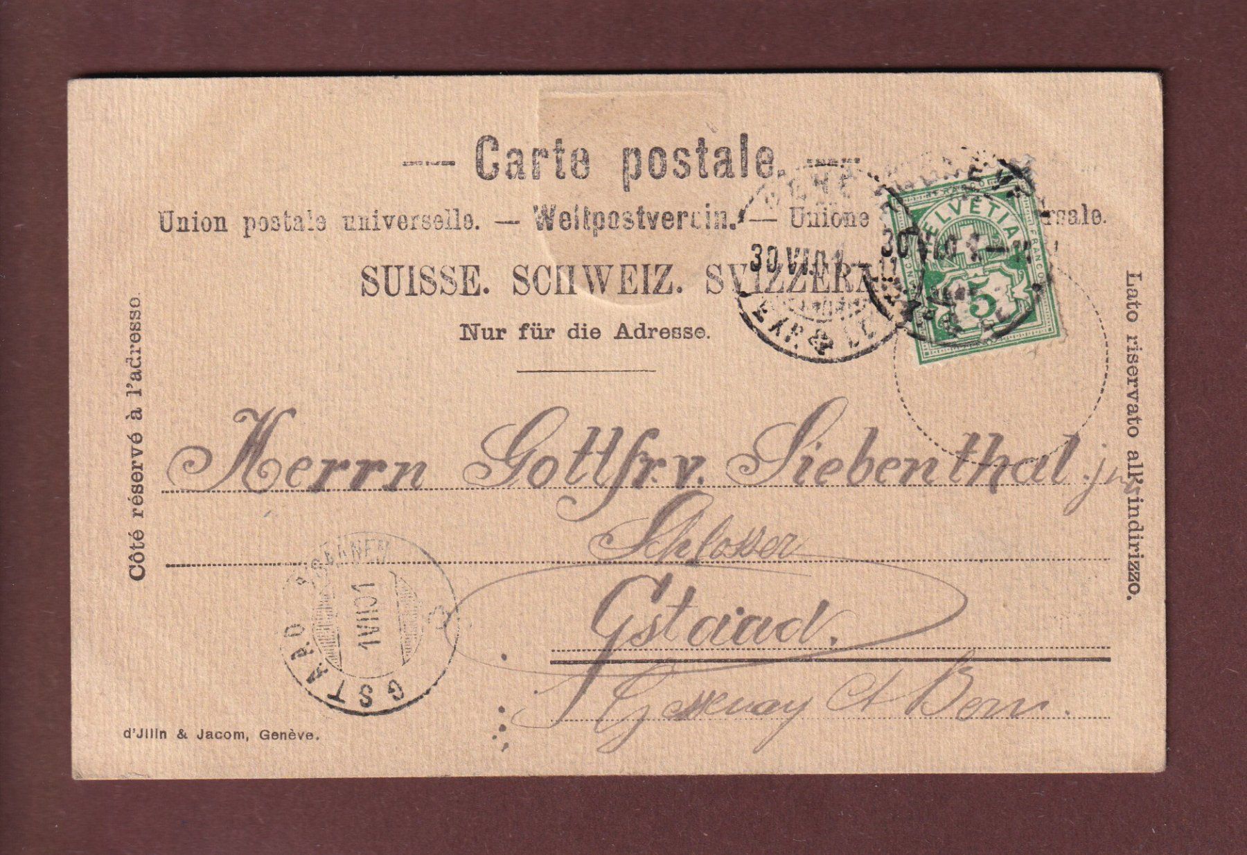 Ansichtskarten: GENEVE - Place Neuve - Blason - 1901 – Gebraucht aus Pully von nicecards 1