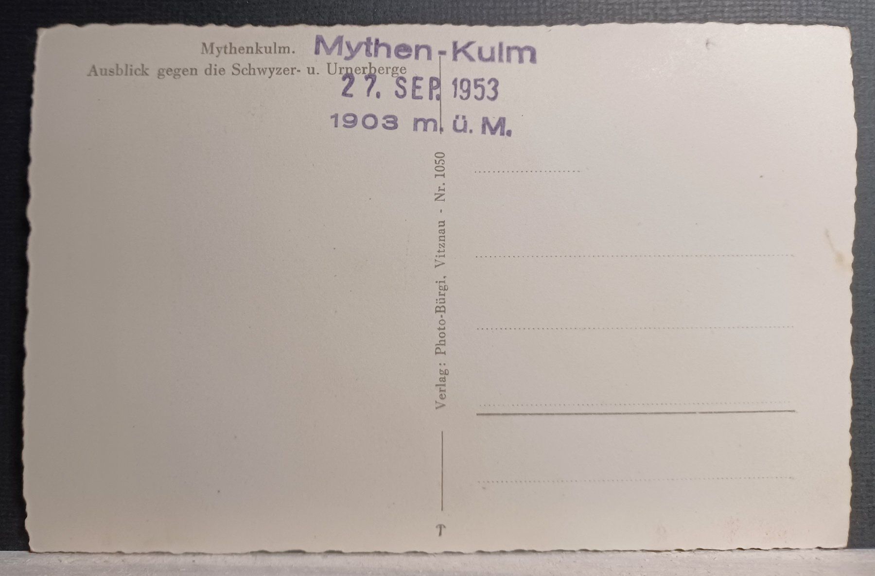 Cartoline postali: Nr. 1050, Mythenkulm, 1953 – Usato da Aarau Rohr venduto da mgvw 1
