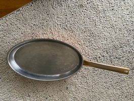 Kupfer Bratpfanne Oval mit Messinggriff - Vintage Rarität
