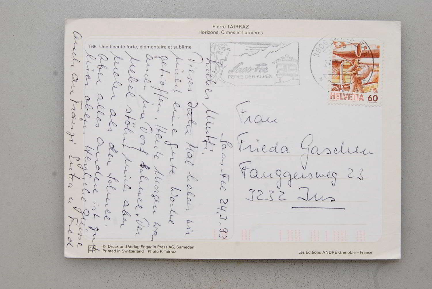 Cartoline postali: AK Saas-Fee 1993 – Usato da Rüfenacht BE venduto da Toro06 1