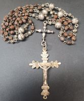 Rosenkranz mit Kruzifix Biedermeier um 1880 Silber und Holz