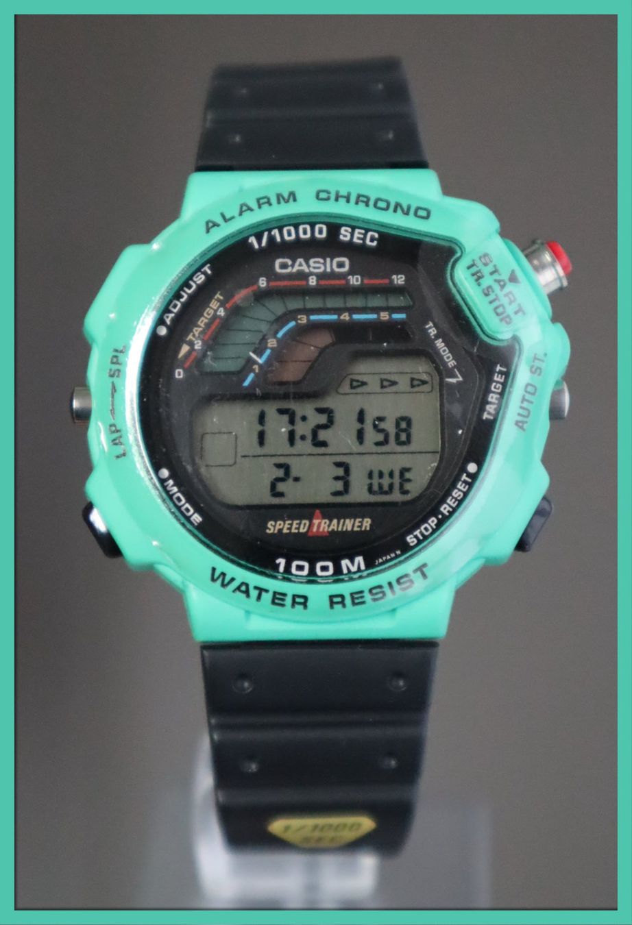 Casio Orologi: Casio STR-1000 SPEED TRAINER grün vintage NOS – Nuovo e nell'imballaggio originale da Romont FR venduto da heinz.ramseyer 1