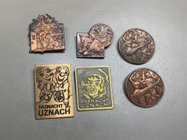 6 Vintage Fasnachtsplaketten Uznach 1982 - 1986