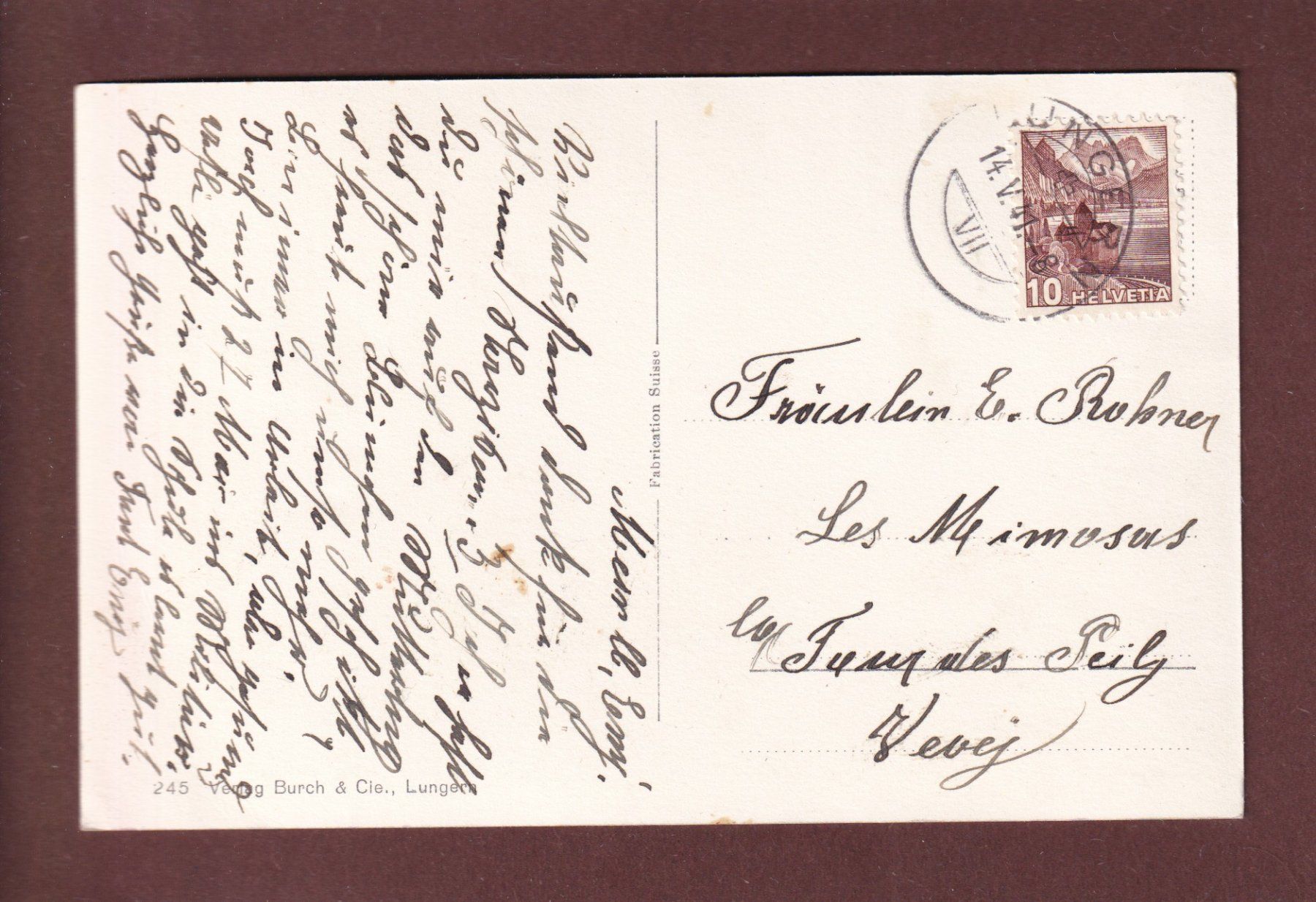 Cartoline postali: LUNGERN mit See - 1941 – Usato da Pully venduto da nicecards 1