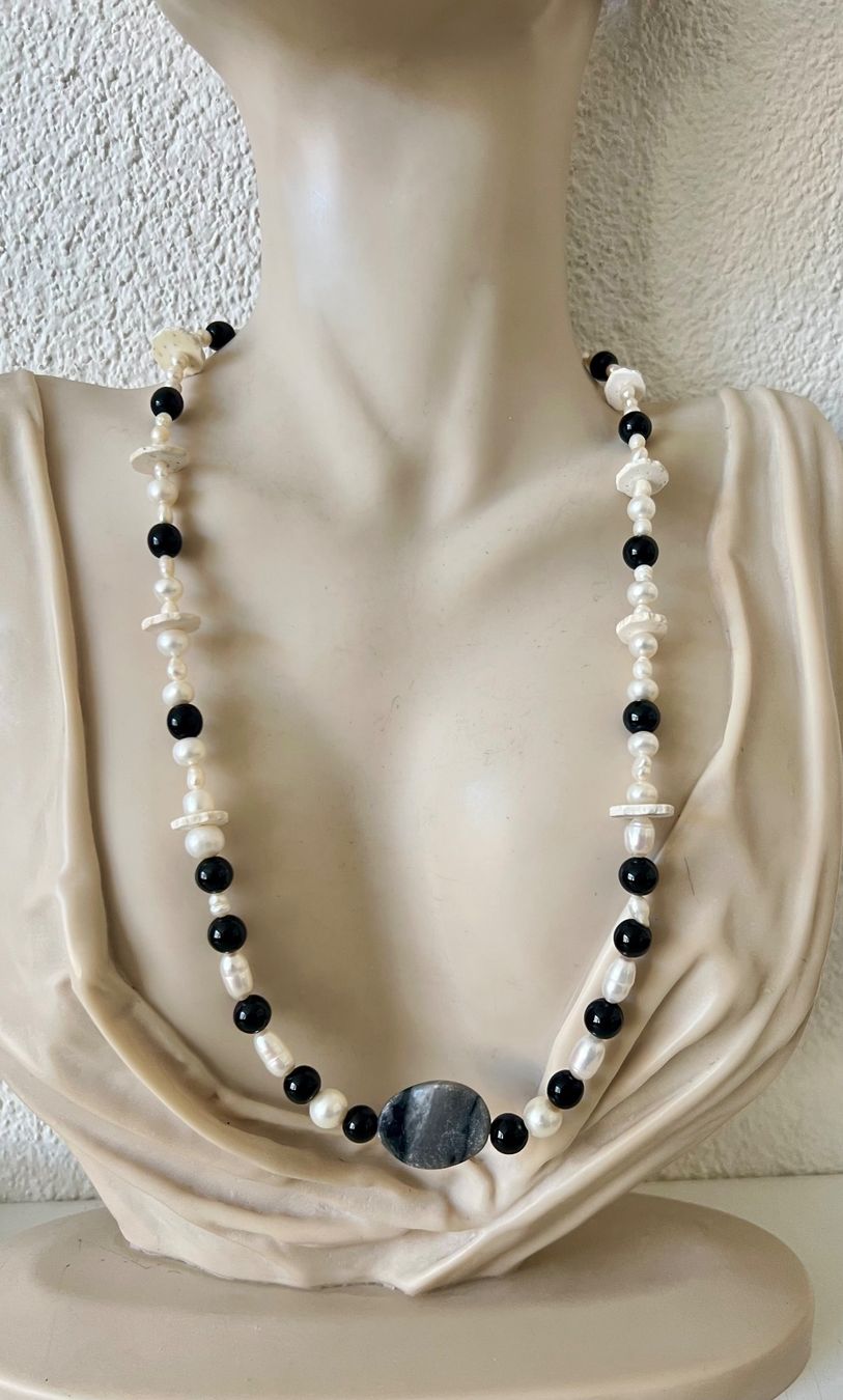 Catenine: Echtperlen Longkette Onyx Picasso Marmor 925 Silber 60cm Neu – Nuovo (secondo la descrizione) da Ruswil venduto da artbyhand 6