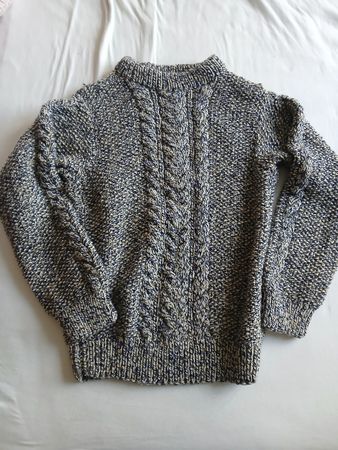 Handmade Chunky Cable Knit Sweater Blue Beige Mixed Thread