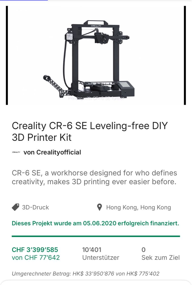 Creality Stampanti 3D: Creality CR-6 SE 3D Drucker mit Autonivelierung – Usato da Rubigen venduto da pmgroba 5