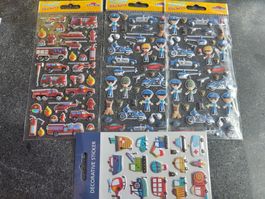 4 Bogen Sticker Fahrzeuge Feuerwehr, Polizei, Motorrad Neu