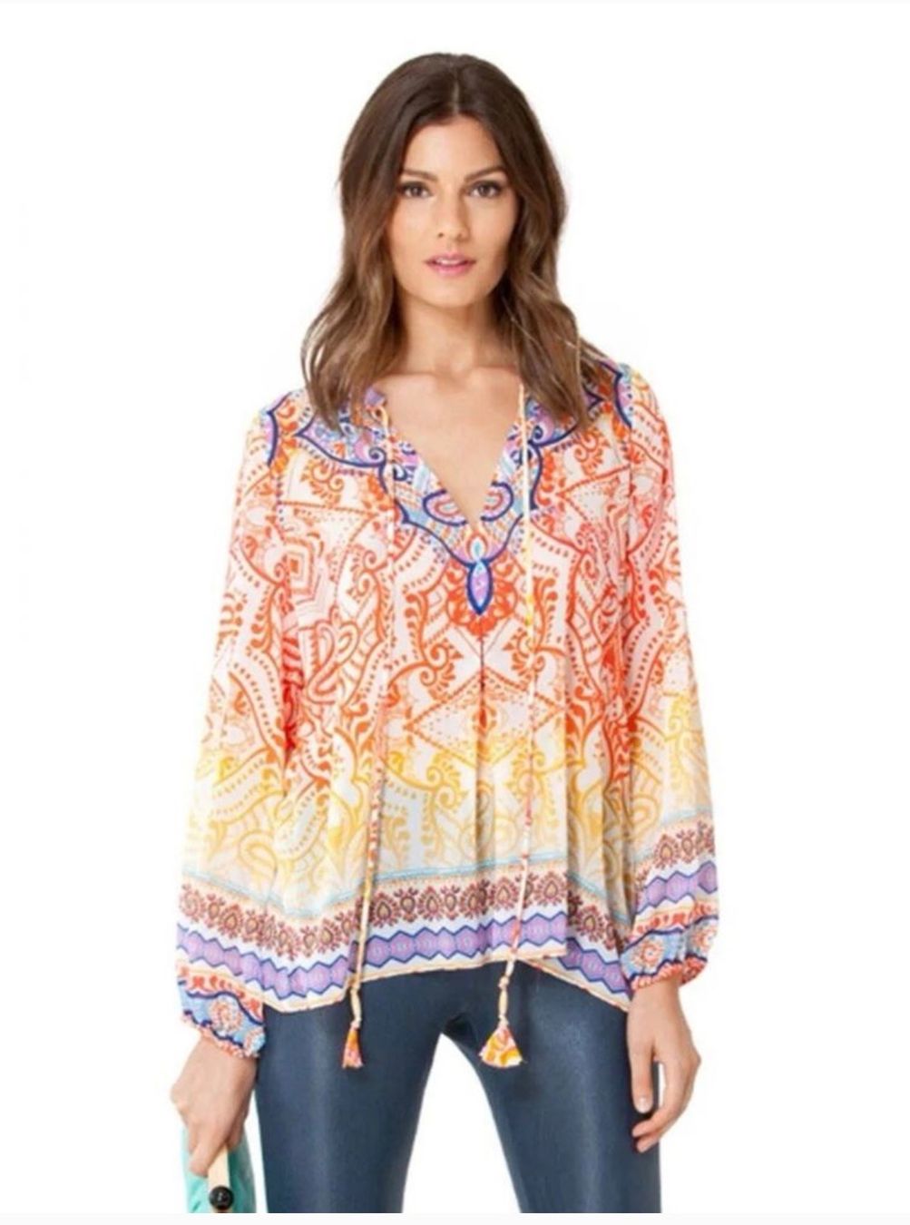Camicette: Hale Bob Bluse mit buntem Ethno-Muster Gr. L Tunika Seide – Nuovo (secondo la descrizione) da Regensdorf venduto da secondchancefashion