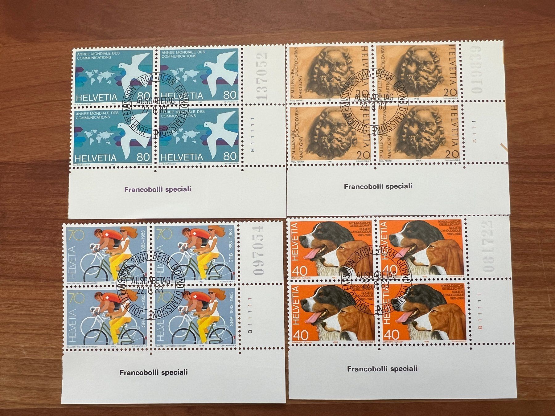Tutti i francobolli: 1993   CH Erstag gest.Viererblock mit Tab  (K122) – Usato da Hinwil venduto da Sidi4