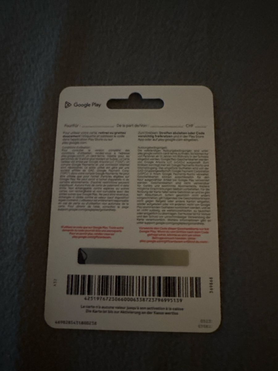 Buoni: Google Play Geschenkkarte CHF 10 – Nuovo e nell'imballaggio originale da Zürich venduto da ste_xdg9 1