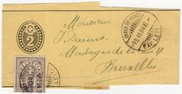 2 Rp. Streifband mit 3 Rp. Wertziffer von LA CHAUX-DE-FONDS