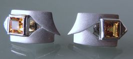 Rhodinierte Silber 925 Ohrstecker mit Citrin 19 x 11 mm
