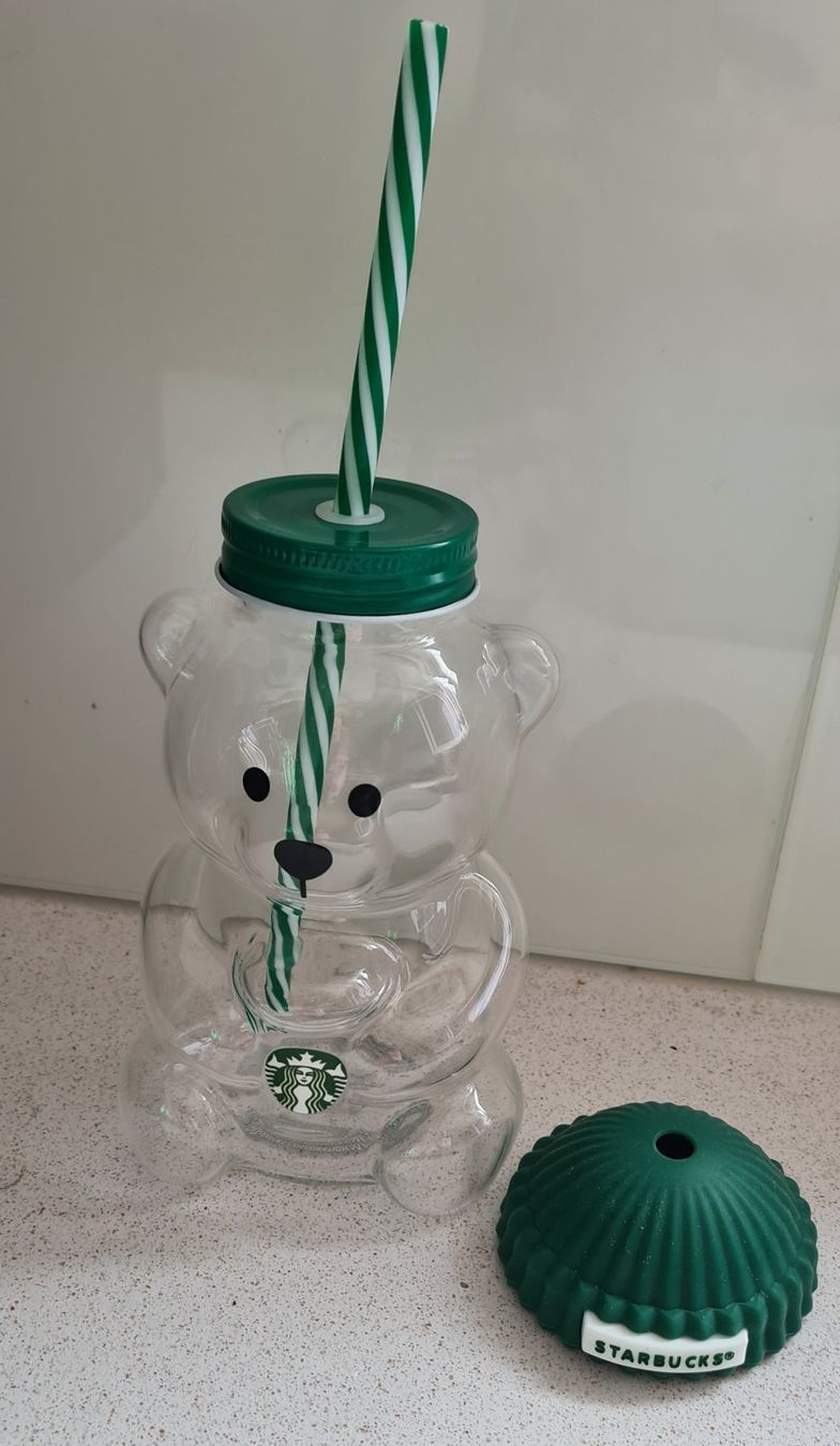 Starbucks Bicchieri: Starbucks Bearista cup, Trinkglas Bärchen mit Röhrli – Nuovo e nell'imballaggio originale da Winterthur venduto da bibummi 1
