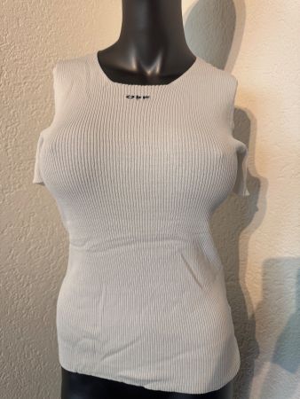 weißes T-Shirt Kurzarm-Oberteil in Rippoptik & Stickerei G S
