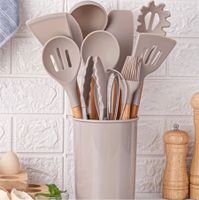 Set ustensiles de cuisine silicone beige 12 Pièces.