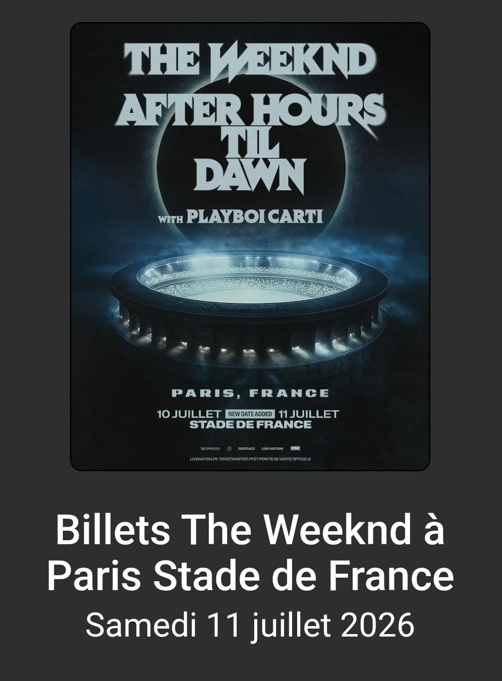 Biglietti: 3 Billets the Weeknd PARIS – Nuovo (secondo la descrizione) da Chavornay venduto da Nib21