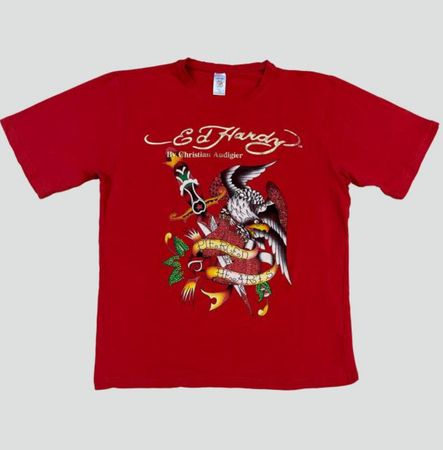 Ed Hardy y2k rhinestones eagel red t-shirt
