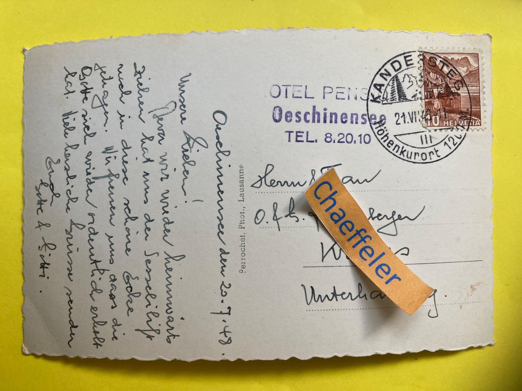 Cartoline postali: 1948 Oeschinensee bei Kandersteg – Usato da Zürich venduto da Chaeffeler 1